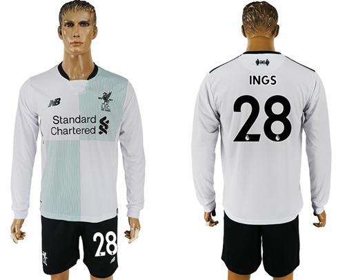 Liverpool #28 INGS Away Long Sleeves Soccer Club Jersey - Click Image to Close